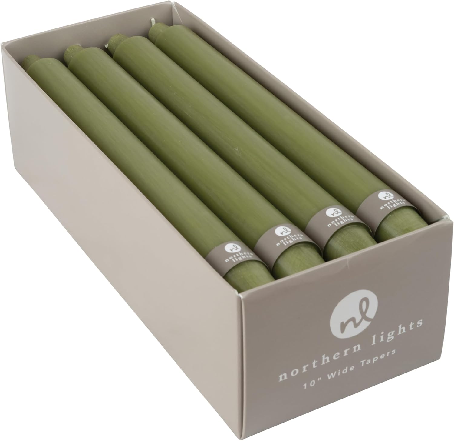 Northern Lights Candles - 12" 12pk Tapers - Moss Green - 72792