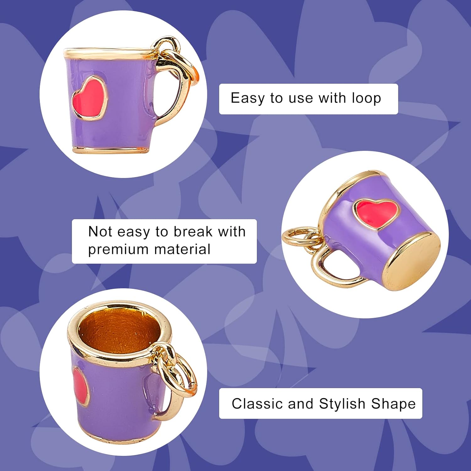 KitBeads 10pcs Enamel Mini Coffee Tea Mug Cup Charms with Heart Charms 3D Simulation for Jewelry Making - Image 3