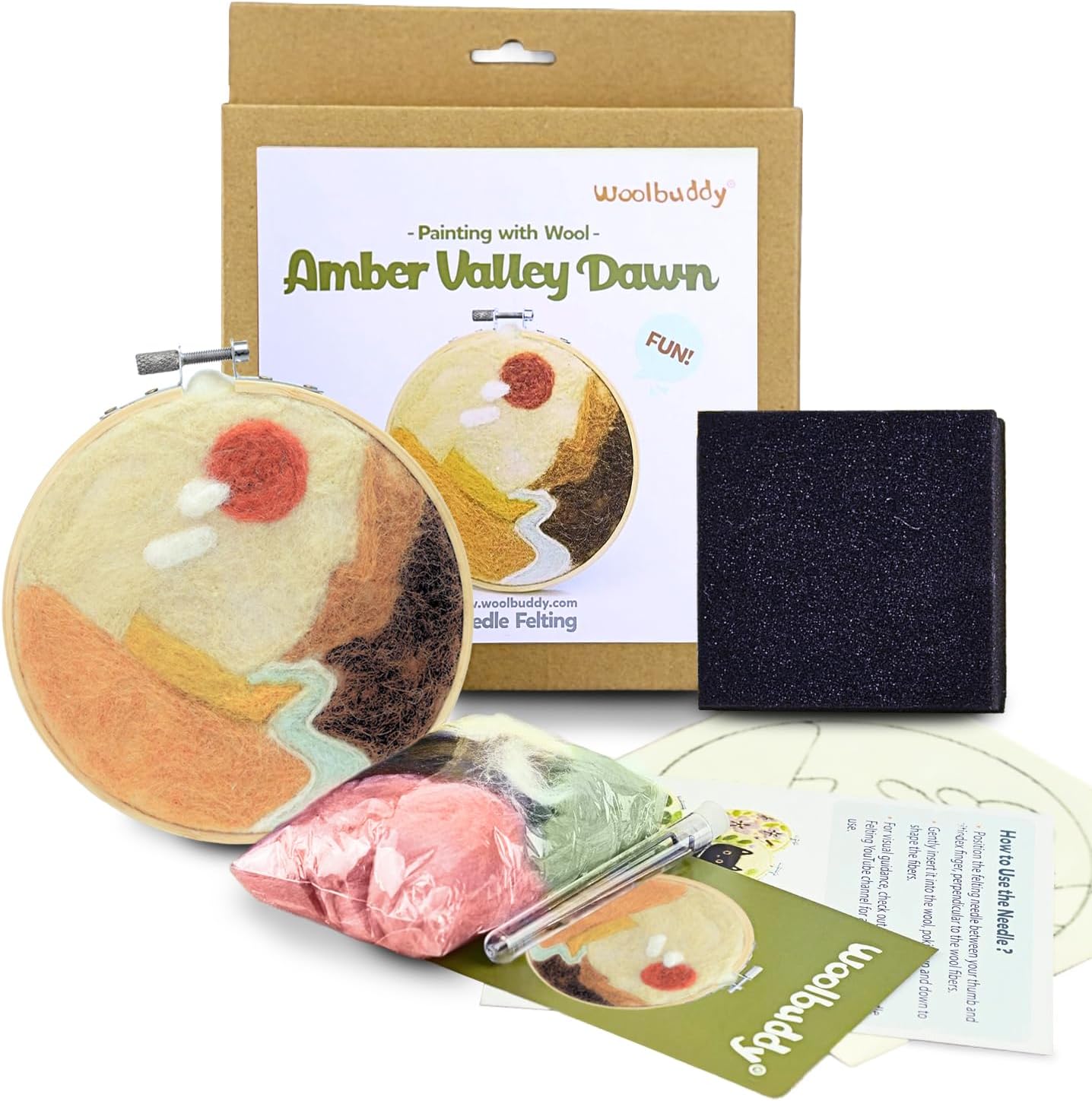 Woolbuddy Needle Felting Hoop Kit (Blossoming), Wool Felt Painting Kit with Wool, Foam Pad, Felt Pattern, Hoop, Needles & Instructions, DIY Embroidery Craft for Adults & Beginners
