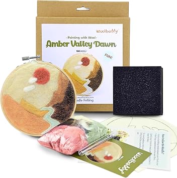 Woolbuddy Wool Painting Felting Hoop Kit Amber Valley for Beginner Adults | DIY Embroidery Wool Felt Painting Kit, with Wool, Foam Pad, Felt Pattern, Bamboo Hoop, Needles & Instruction, Handmade Gifts