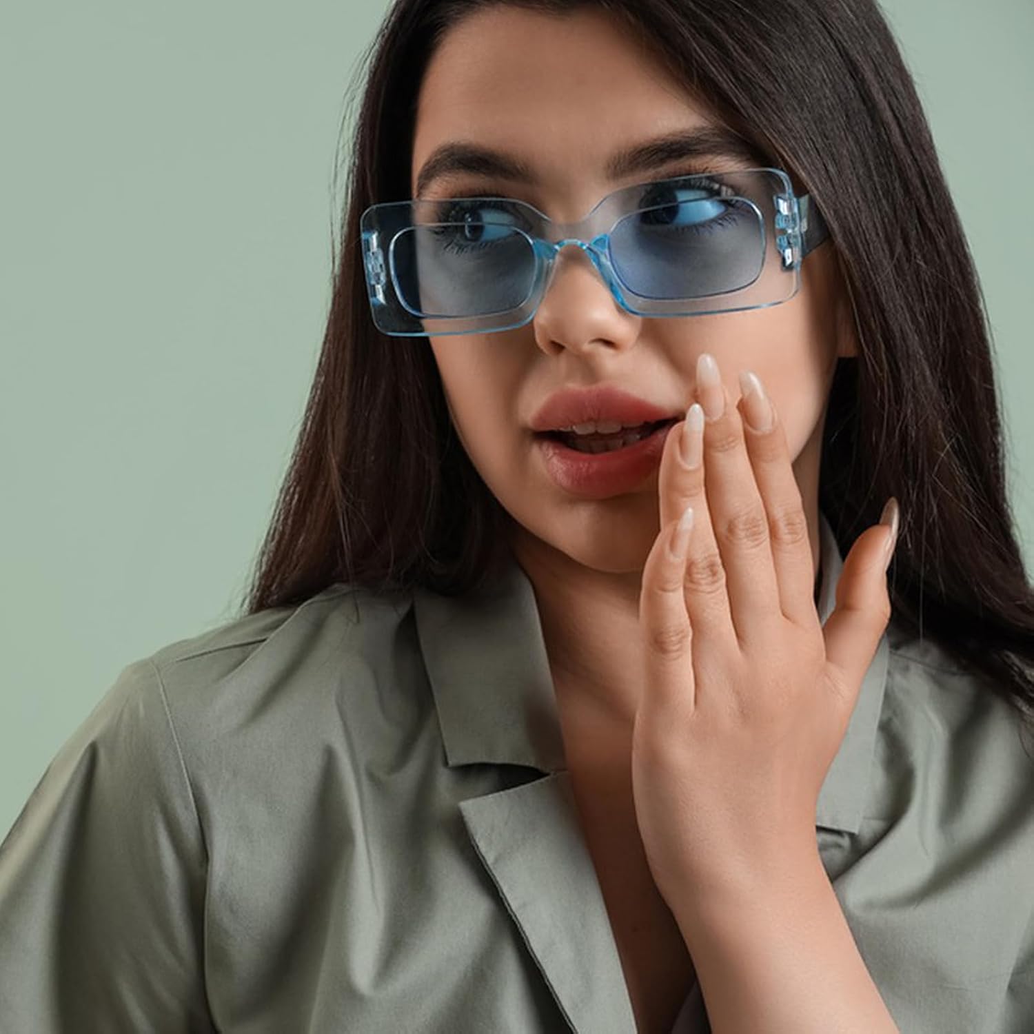 10/20 Pack Retro Narrow/Chunky Rectangle Sunglasses for Women Men 90s Trendy Aesthetic Y2K Square Party Glasses - Image 3