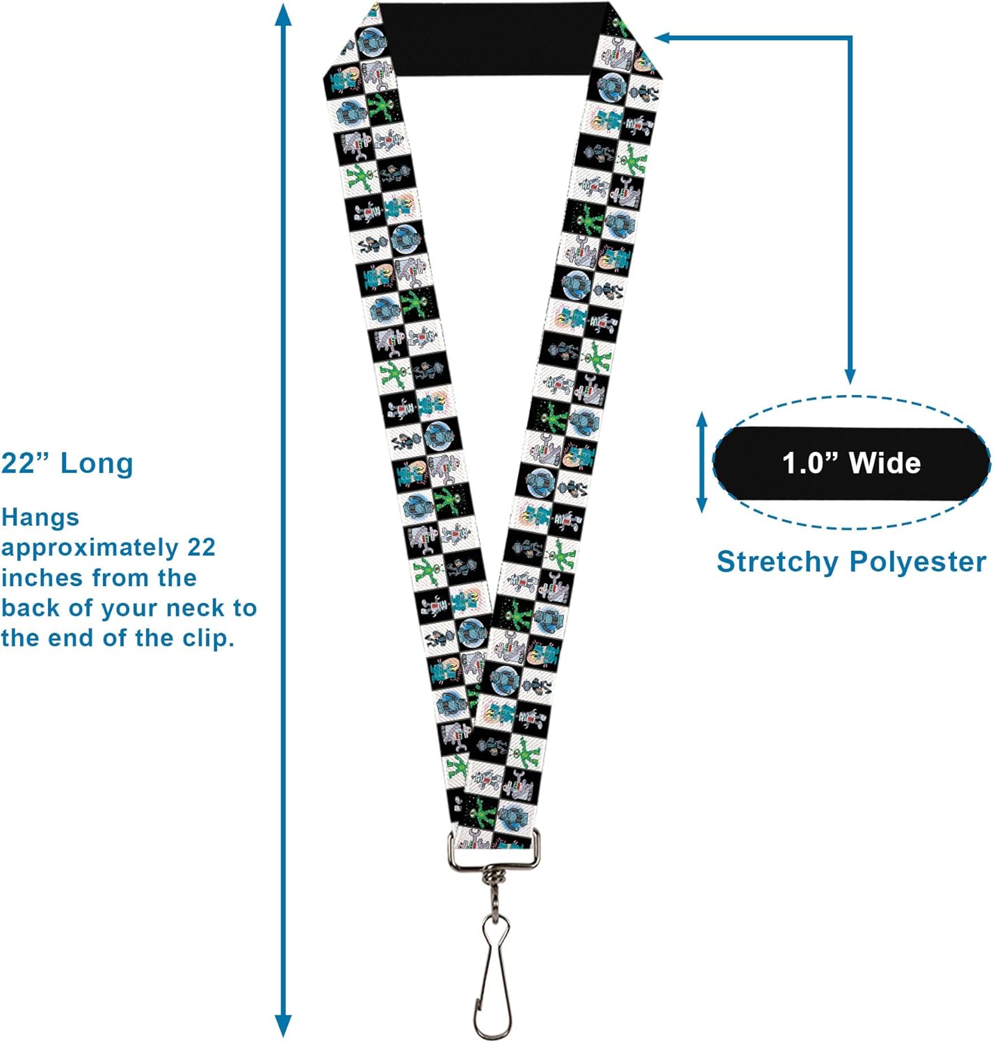 Buckle-Down Lanyard-1.0"-Robot Checkers Black/White - Image 3