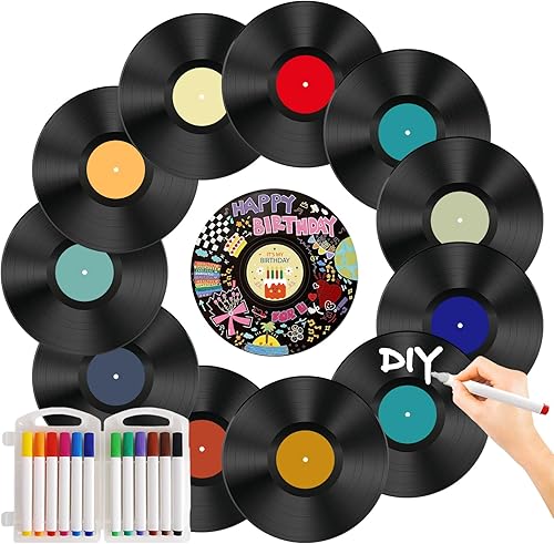 Leptetek 12 discos de vinilo reales, decoración de fiesta de música Rock & Roll de los años 70, 80, 90
