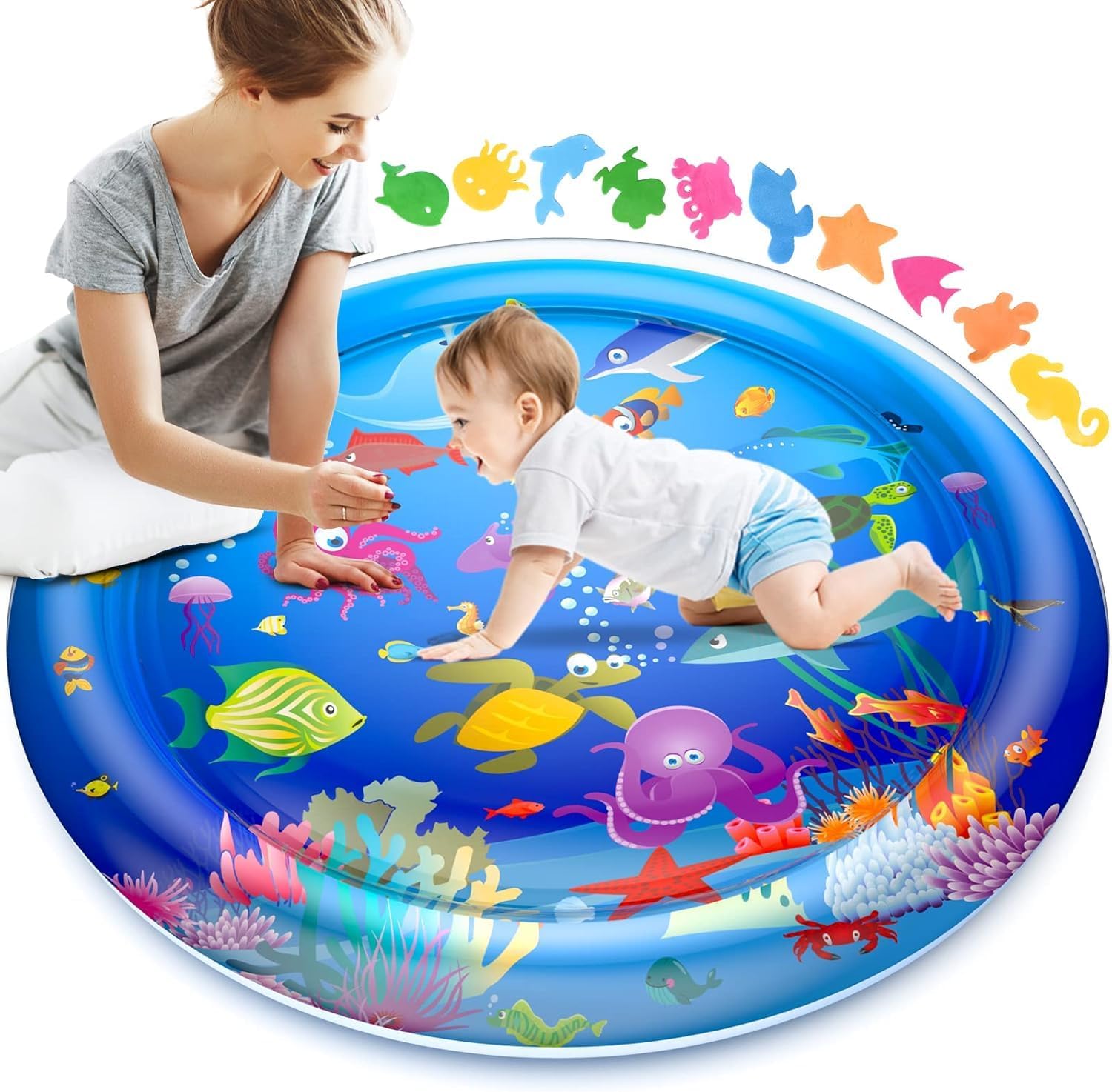 Faburo 40" X 40" Large Tummy Time Water Mat for Babies, XL Baby Water Play Mat, Infant Water Sensory Baby Tummy Time Play Mat for 3 6 9 12 Months Toddlers (40in XL)