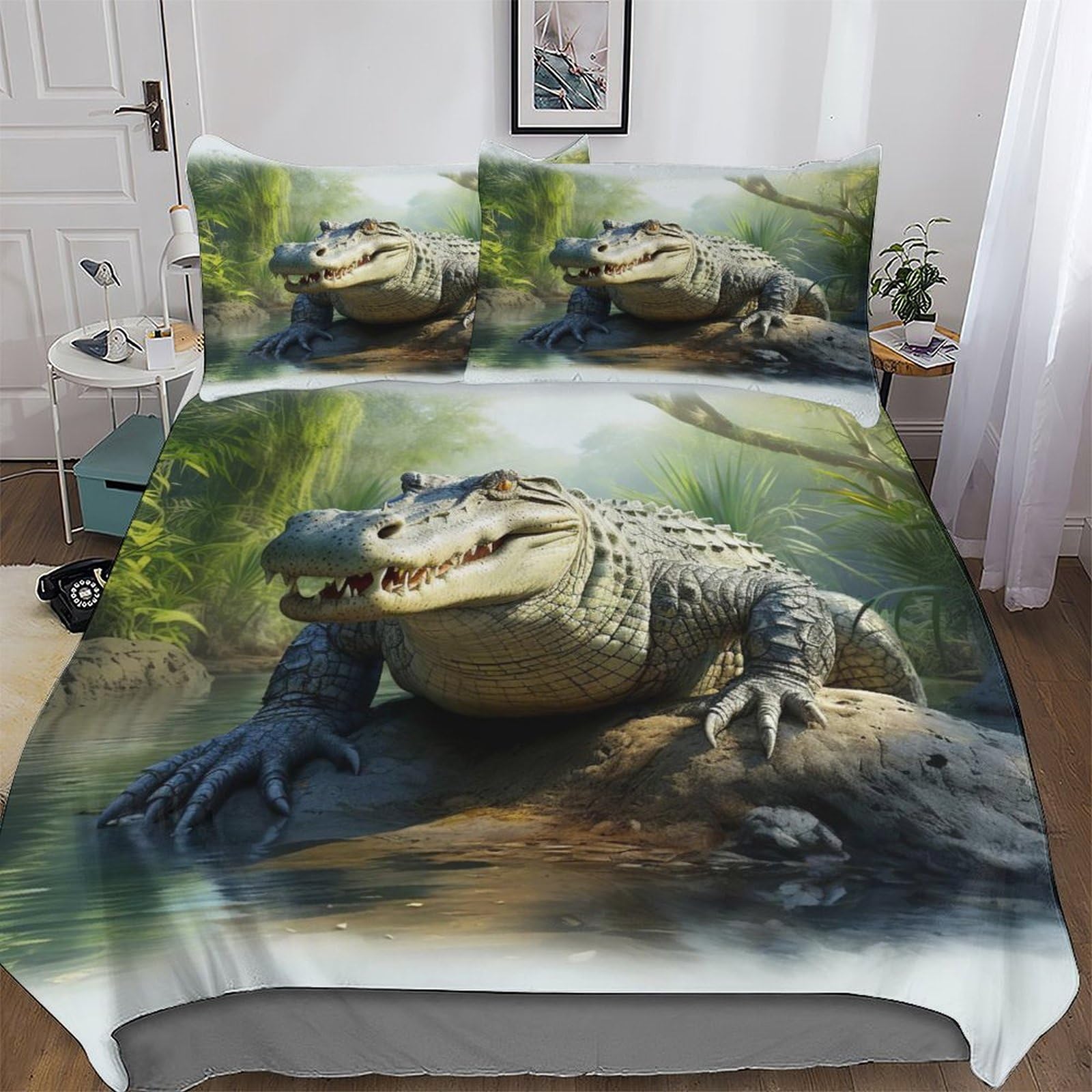 Housse de couette 220x240 crocodile parure de lit 3 pièces microfibre avec zip