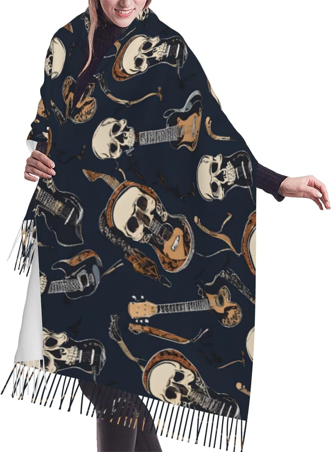 (Mexican Skull) Women's Soft Warm Scarf Large Plush Shawl Wrap with Fringe Fashion Winter Scarves for Cold Weather