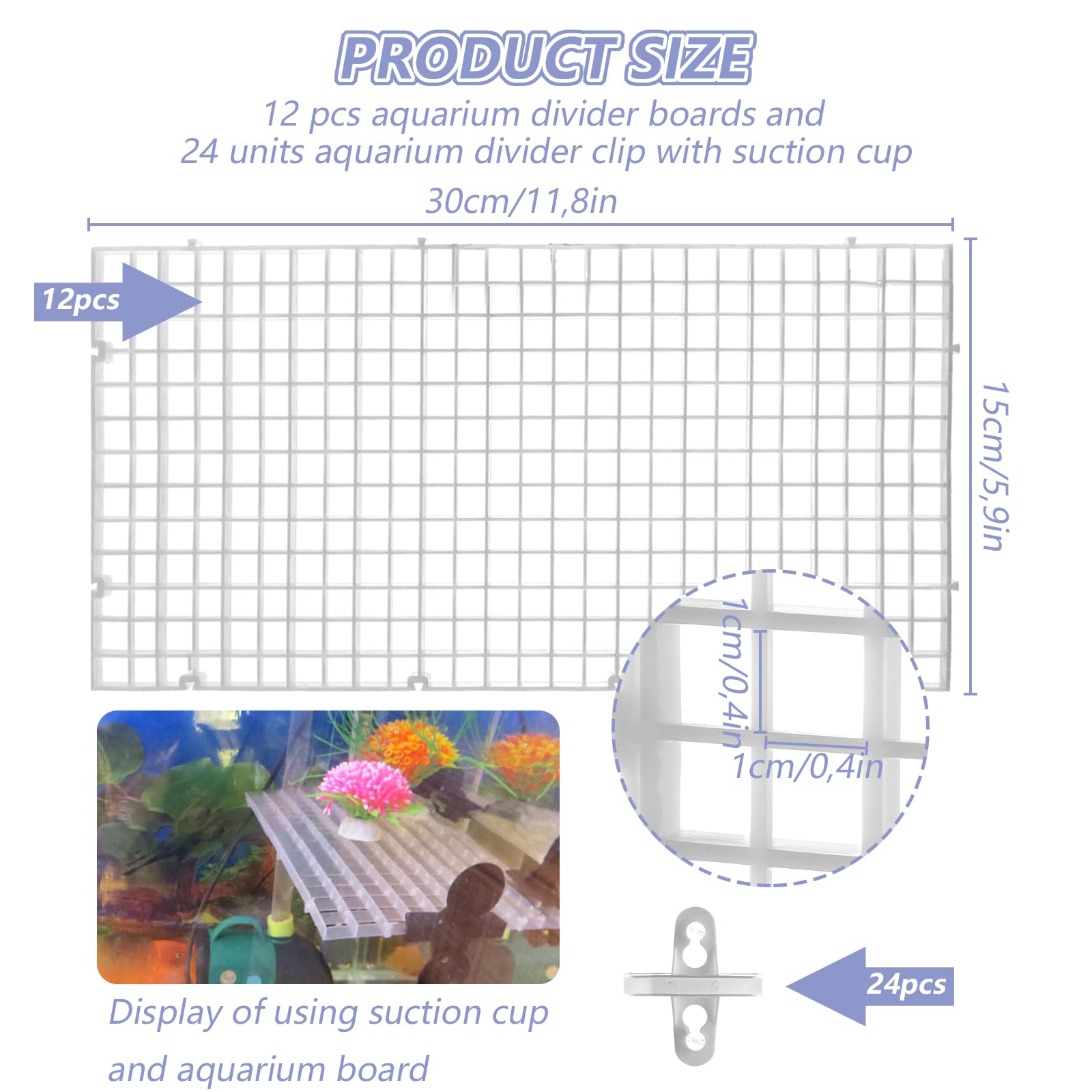 DAJAVE 12 Stück Aquarium Trennwand, 30x15cm Aquariumgitter aus Kunststoff, Aquariumteiler für Isolation, Aquarium Isolation, DIY-Filtration und Aquascaping