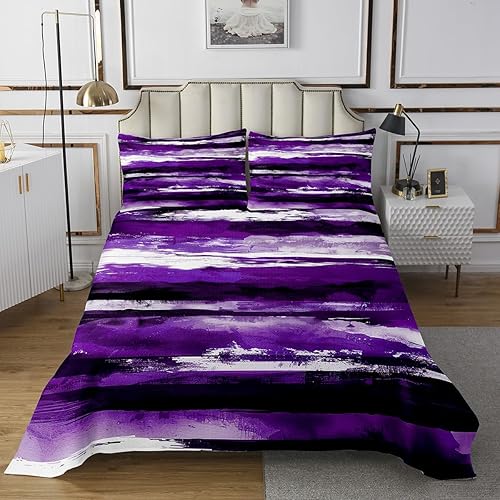 Miniatura 2 de Erosebridal Juego de colcha abstracta morada, tamaño King, juego de colcha de acuarela de teñido anudado, juego de ropa de cama Grunge Ombre Grunge,