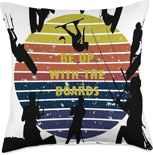 Kitesurf Gifts and Surf Lover Tees by taiche Kitesurfers Be Up with The Boards Retro Style 2 - Almohada de 18 x 18 pulgadas, multicolor