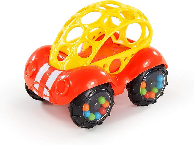 Oball Easy Grasp Rattle & Roll Buggie Juguete para gatear para bebés sin BPA, 1 paquete, 3 meses en adelante, rojo/amarillo