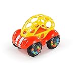 Oball Easy Grasp Rattle & Roll Buggie BPA-Free Push Car Infant Crawling Toy, 1 Pack, Age 3 Months and up, Red/Yellow