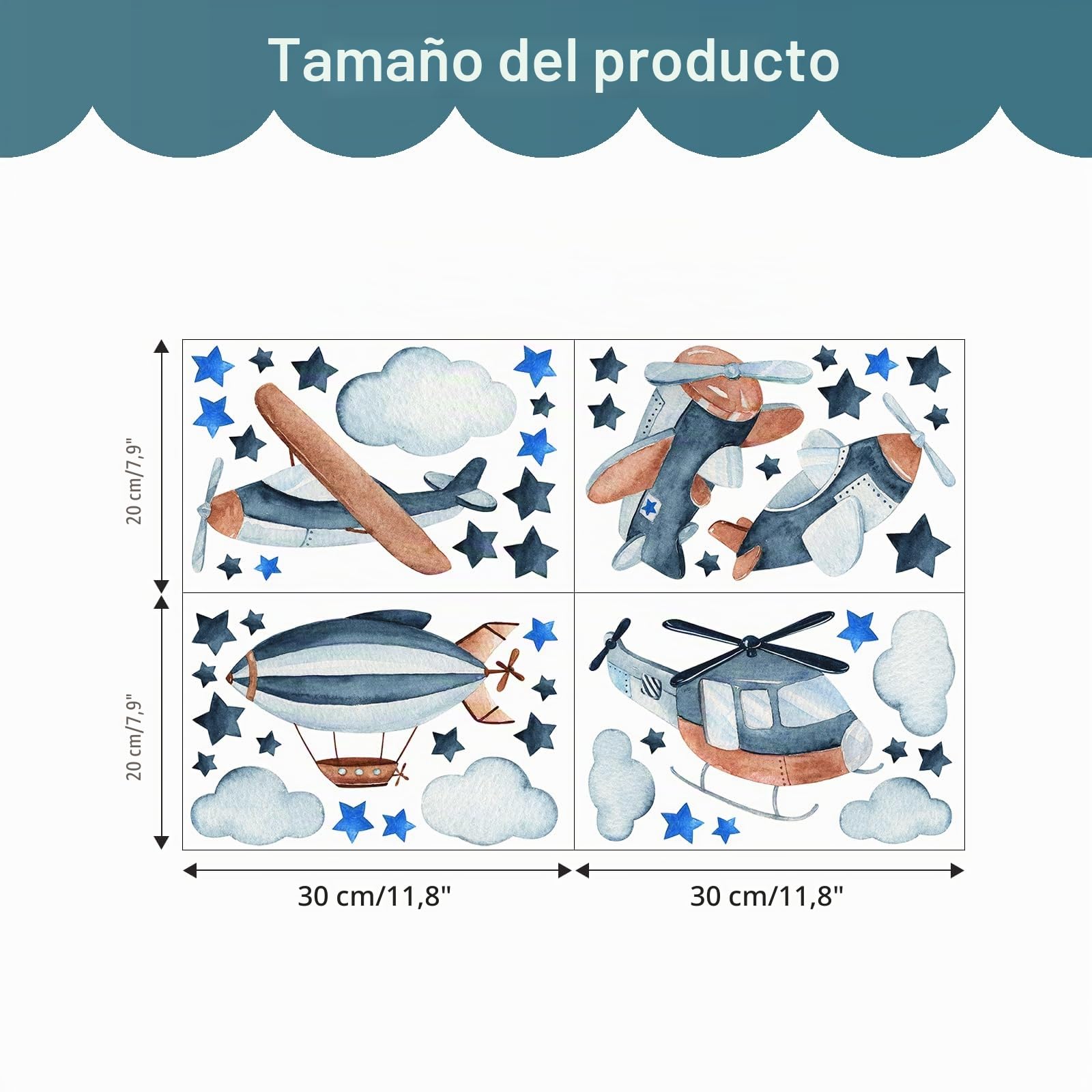 Tanlaby Naves Espaciales Aviones Vinilo Pared Nubes Azules Estrellas Pegatinas