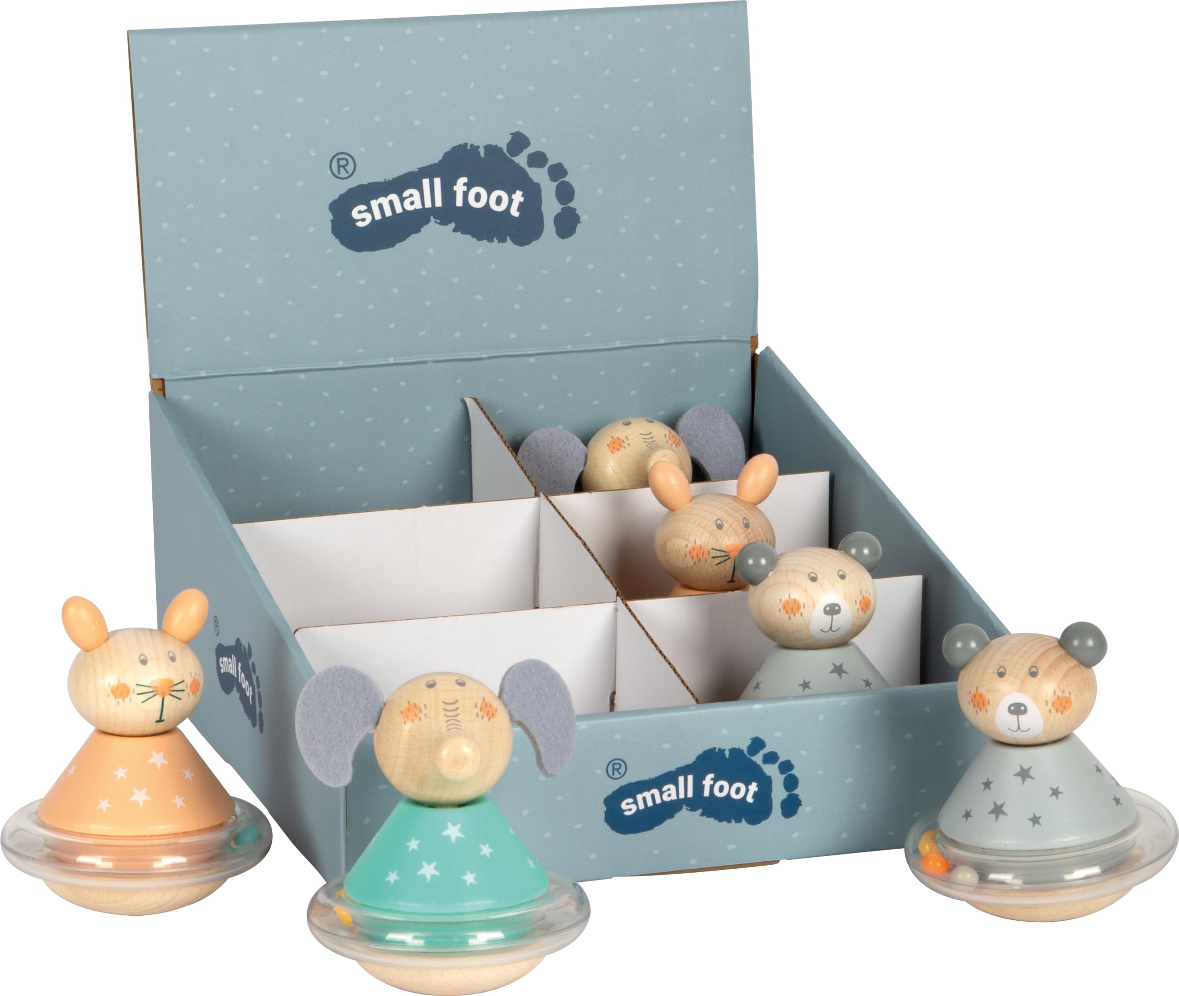 Small Foot 11769 Display Animaletti Sempre-in-Piedi, Pastello, Orso, Coniglio ed Elefante in Legno, dagli 8 Mesi in su