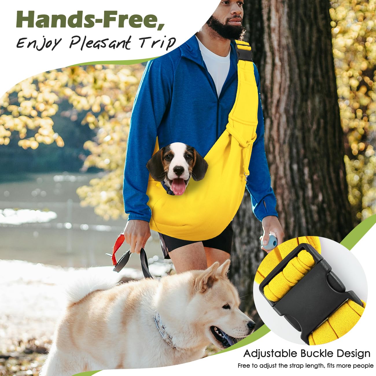 Pawaboo Dog Sling Carrier for Small Dogs Reversible Hand Free Dog Carrier Sling with Adjustable Strap Buckle & Safety Leash - Image 3