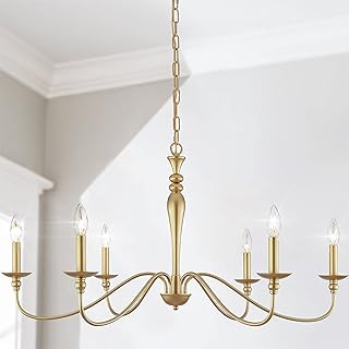 12 Golden Bathroom Ideas for Warm Elegant Luxe Style 54 PAPAYA Farmhouse Chandelier 6-Light Gold Industrial Classic Candle Ceili...