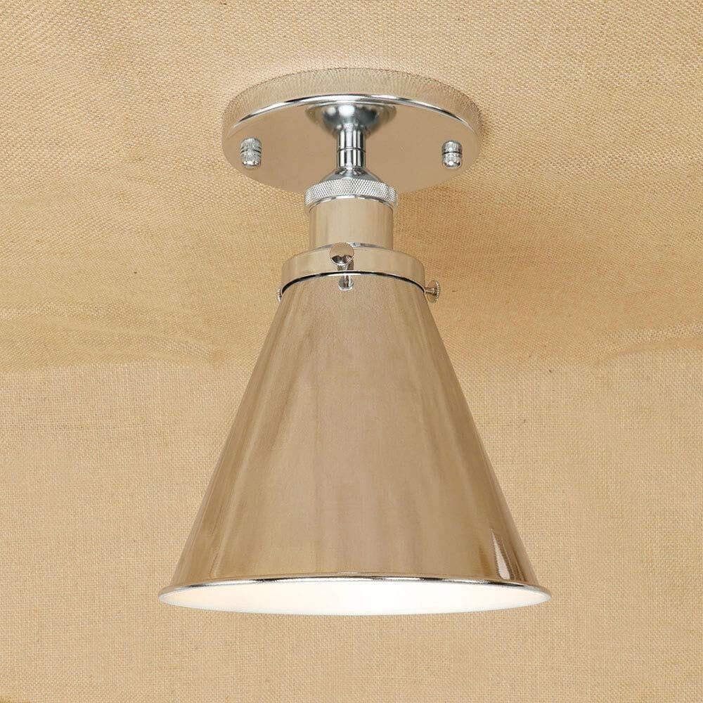 Industrial Vintage Loft Style Ceiling Lamp Iron RH Retro Plating Chromium E27 Ceiling Lights Fixtures for Home Lighting Stairs (Color : Chrome)