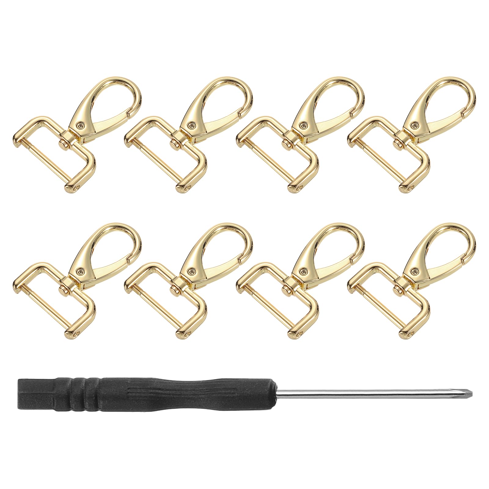 sourcing map 8Pcs Swivel Clasps Hook, 25mm(1 Inch) D Ring Detachable Snap Hardware Metal Lobster Claw Clasp Hook with Screwdriver for Purse Keychain DIY, Gold