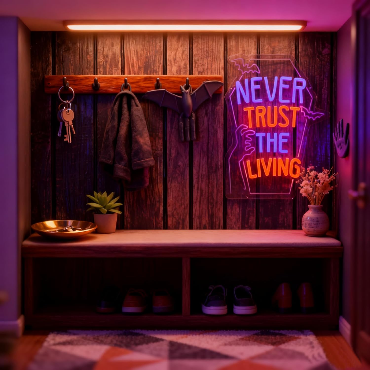 Gothic Never Trust The Living Neon Sign, Dimmable Gothic Neon Light, Glowing Wall Art for Dark Aesthetic Bedroom, Gaming Room, Home Bar & Goth Room Decor