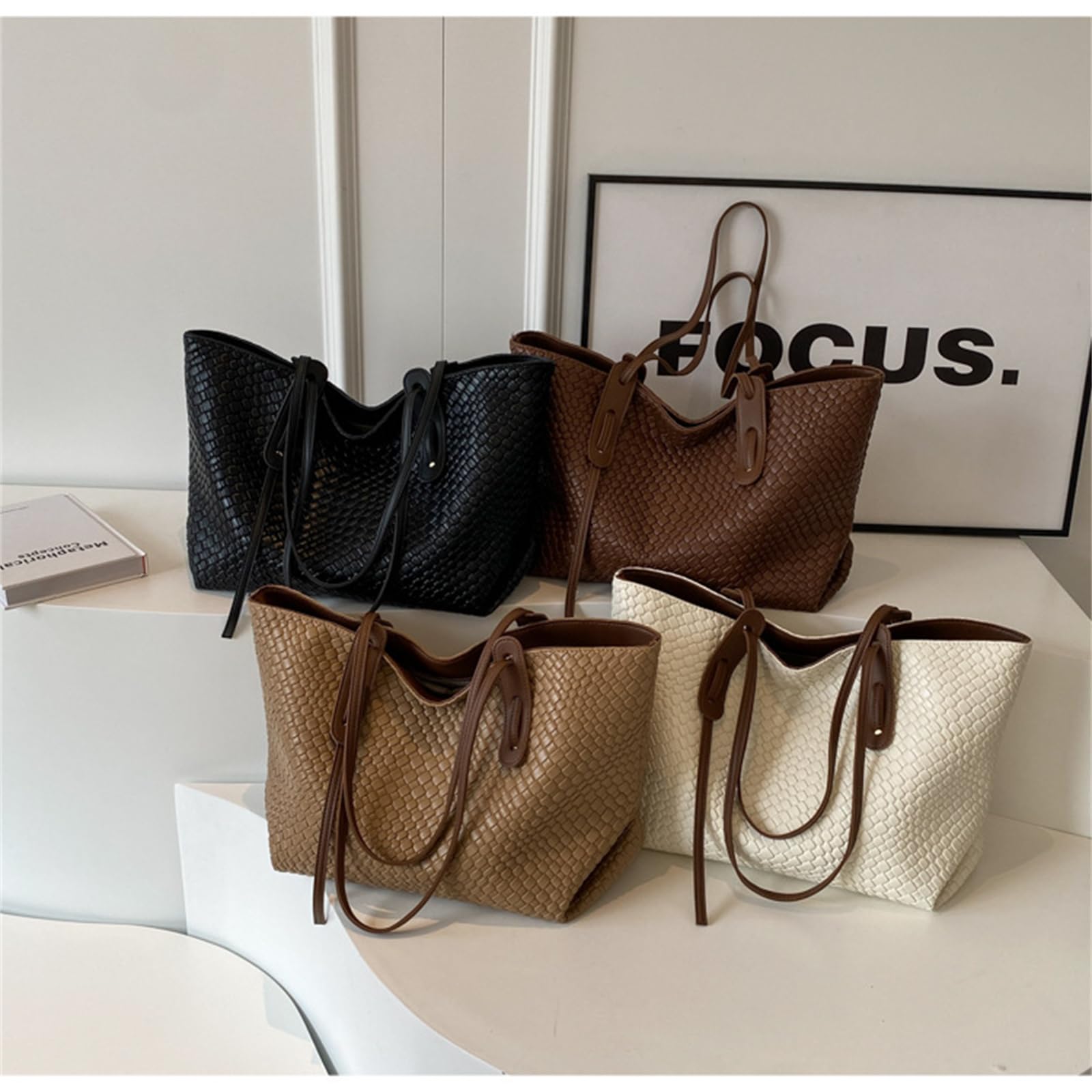 Borsa in Tessuto di Grande capacità A Tracolla Sottobraccio retrò E Versatile-Marrone