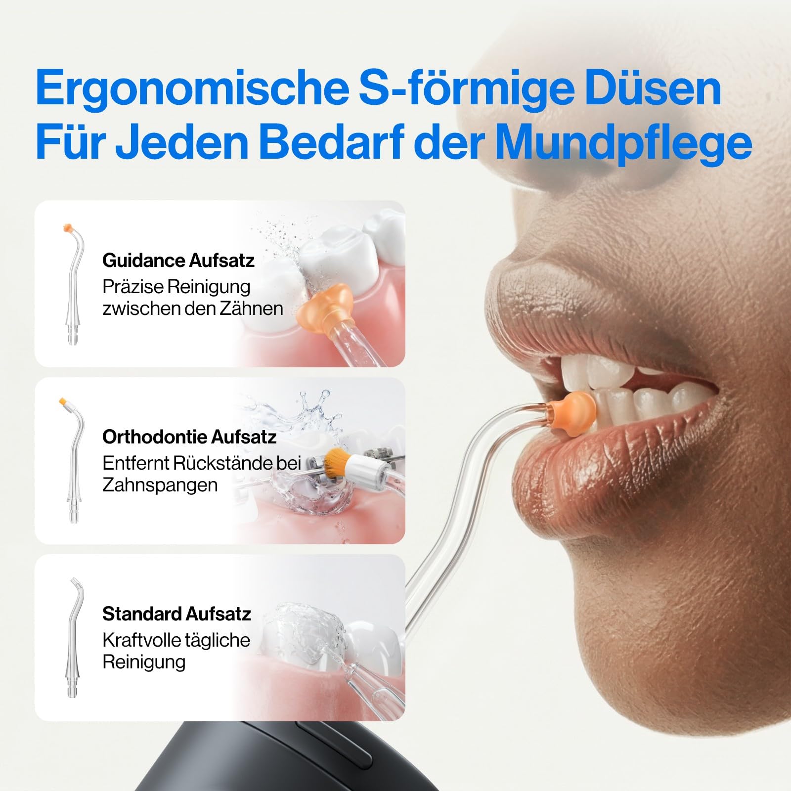 usmile C30 Tragbare Munddusche Kabellos, 300 ml Wassertank, 5 Druckstufen, S-Düsen für Zahnspangen & Invisalign, USB-C wiederaufladbar, IPX7 wasserdicht, Schwarz