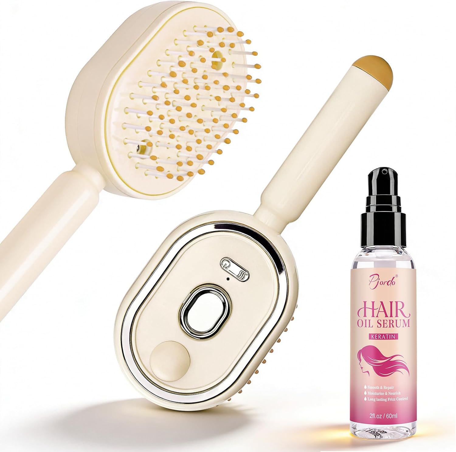 Pjordo Electric Spray Air Cushion Comb for Women, Hair Massage Brush for Thick, Fine & Curly Hair, Oil Serum for Nourishing, Smoothing & Moisturizing, Relieve Hair Tangles & Dryness(Beige)