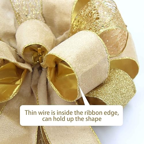 Miniatura 2 de Lazo para decoración del árbol de Navidad, lazos grandes de 43 x 13 pulgadas para árbol de Navidad, serpentina de malla satinada con purpurina y