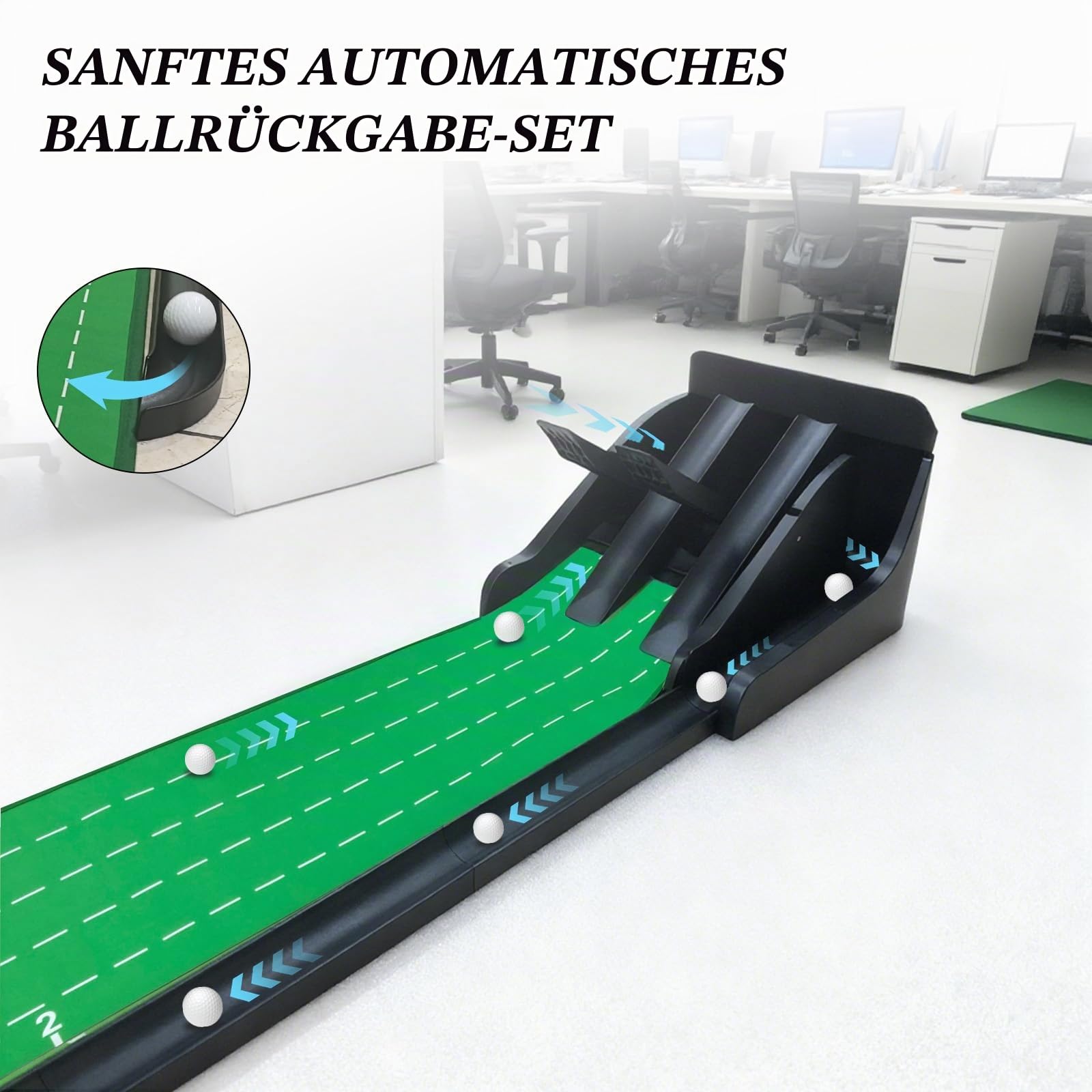 Golf Putting Matte mit Ball rücklauf | Putting Green Indoor& Outdoor & Im Büro | Steigert die Puttskills mit 4 einzigartige Flipping Tracks