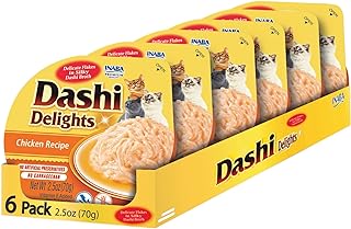 INABA Dashi Delights for Cats, Shredded Chicken Side Dish with Bonito Flake Broth, Cat Food Complement with Taurine & Green Tea Extract, 2.5 Ounce Cup, 6 Cups Total, Chicken Recipe