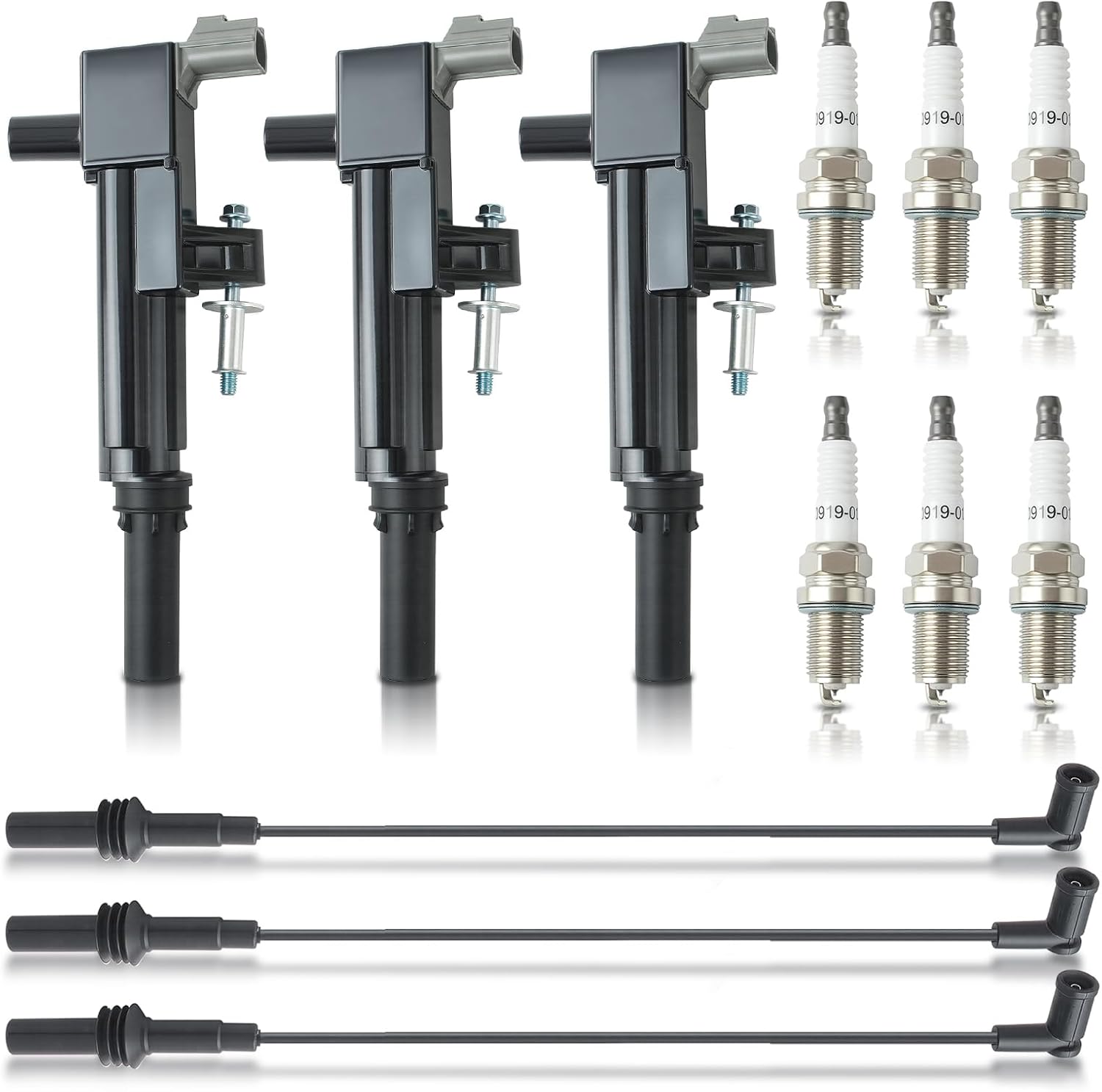 AUTOKAY 3 Ignition Coil UF640 & 6 Spark Plug C1709 and WireSet for Ram 1500 Dakota for Jeep Grand Cherokee Commander Liberty for Dodge Durango Nitro for Mitsubishi Raider