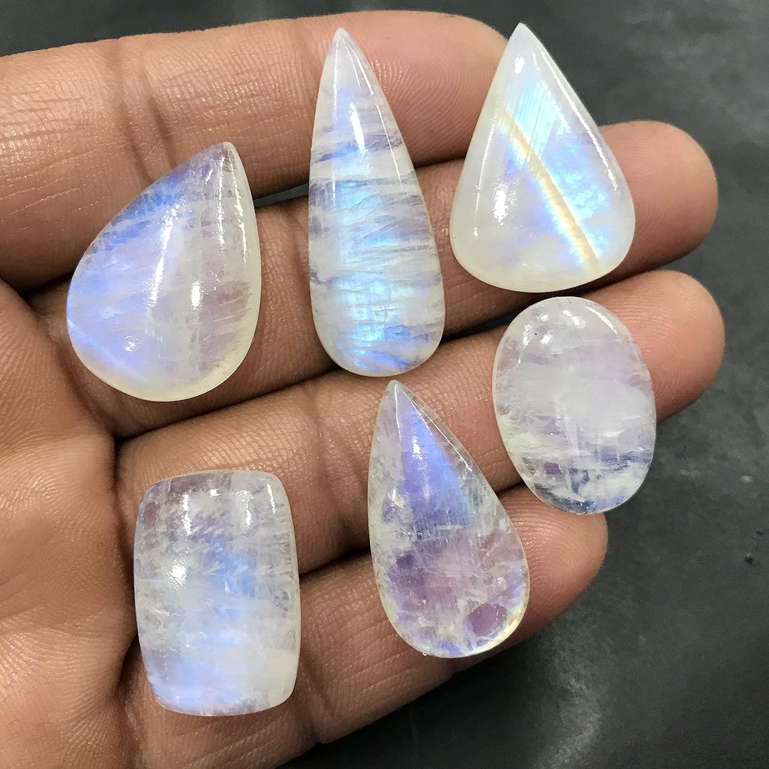 90+ cts Natural Rainbow Moonstone Gemstone Wholesale Cabochons Lot, Jewelry Making Loose Gemstone, Polished Decor, DIY, Wire Wrapping, Reiki, Wikka, Healing Crystals, Bulk Gemstone (4 to 5pcs)