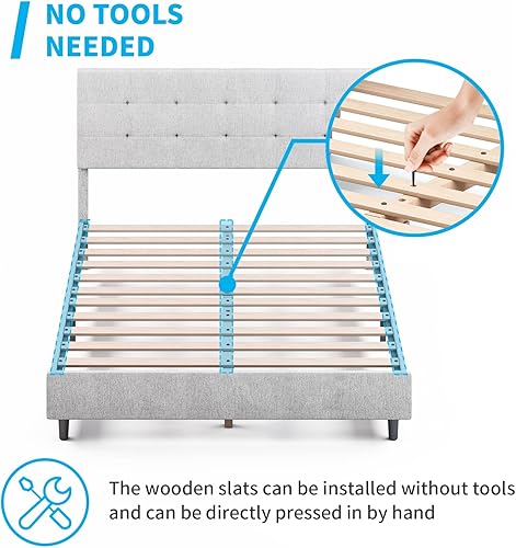 Vista 7 de Mjkone Full Size Bed Frame with Smart RGB LED Lights Button Tufted Bed Frames with Adjustable Headboard Linen Fabric Upholstered Platform Bed No Box