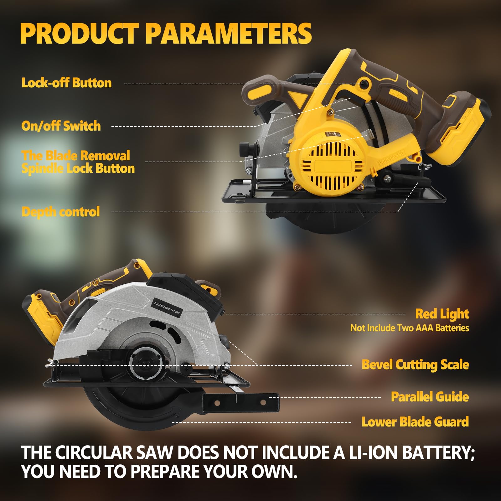 Kabellose Kreissäge kompatibel mit Dewalt 18/20 V Akku, elektrische Kreissäge mit 2 Klingen, 5000 U/min, Fasen 0-45°, zum Schneiden von Holz, Fliesen, Metall, Kunststoff