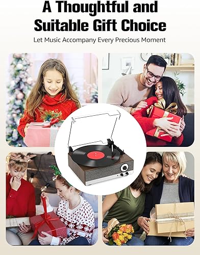 Miniatura 7 de Tocadiscos Bluetooth 7 en 1 con altavoces estéreo integrados, compatible con entrada y salida Bluetooth y radio AMFM, tocadiscos de 3 velocidades