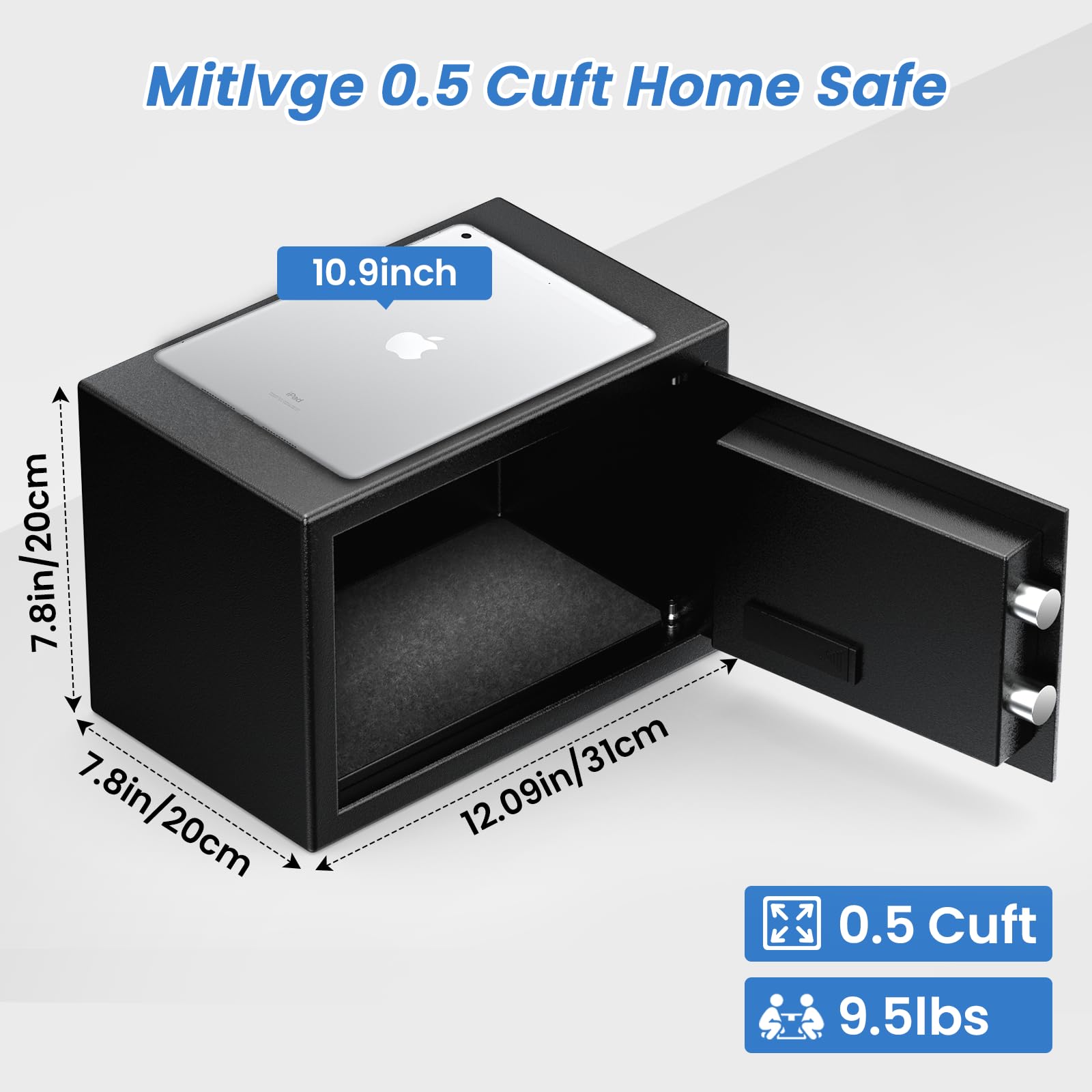 Caja fuerte para el hogar de 0.8 pies cúbicos, pequeña caja de seguridad con bolsas impermeables ignífugas, teclado programable y estante extraíble, caja de seguridad digital de seguridad para el