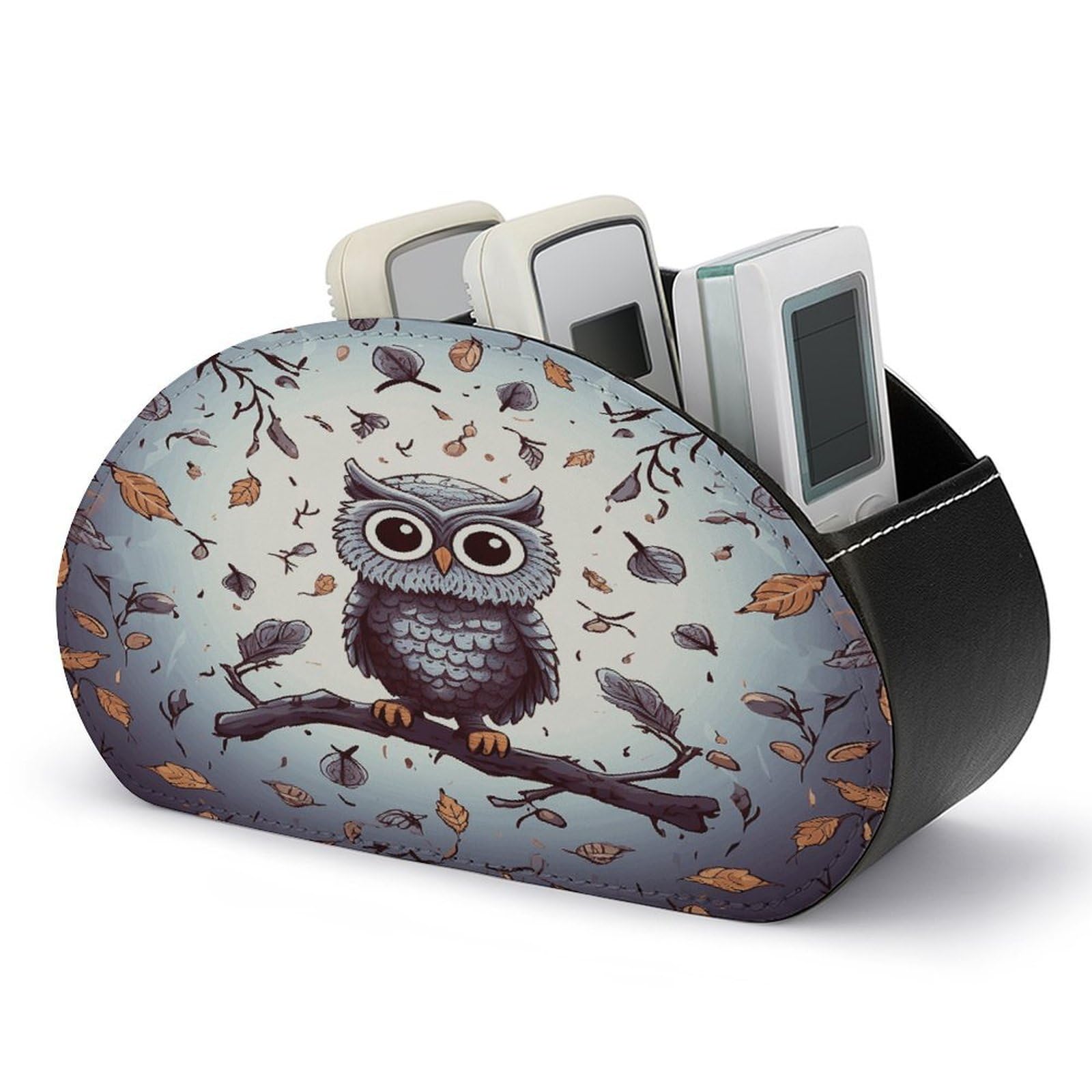 FodPand Owl Tree Branches Remote Control Holders PU Leather Remote Caddy Desktop Organizer with 5 Compartments TV Remote Holder Box Tray for Bedside Table Office Desk Accessories&Gift