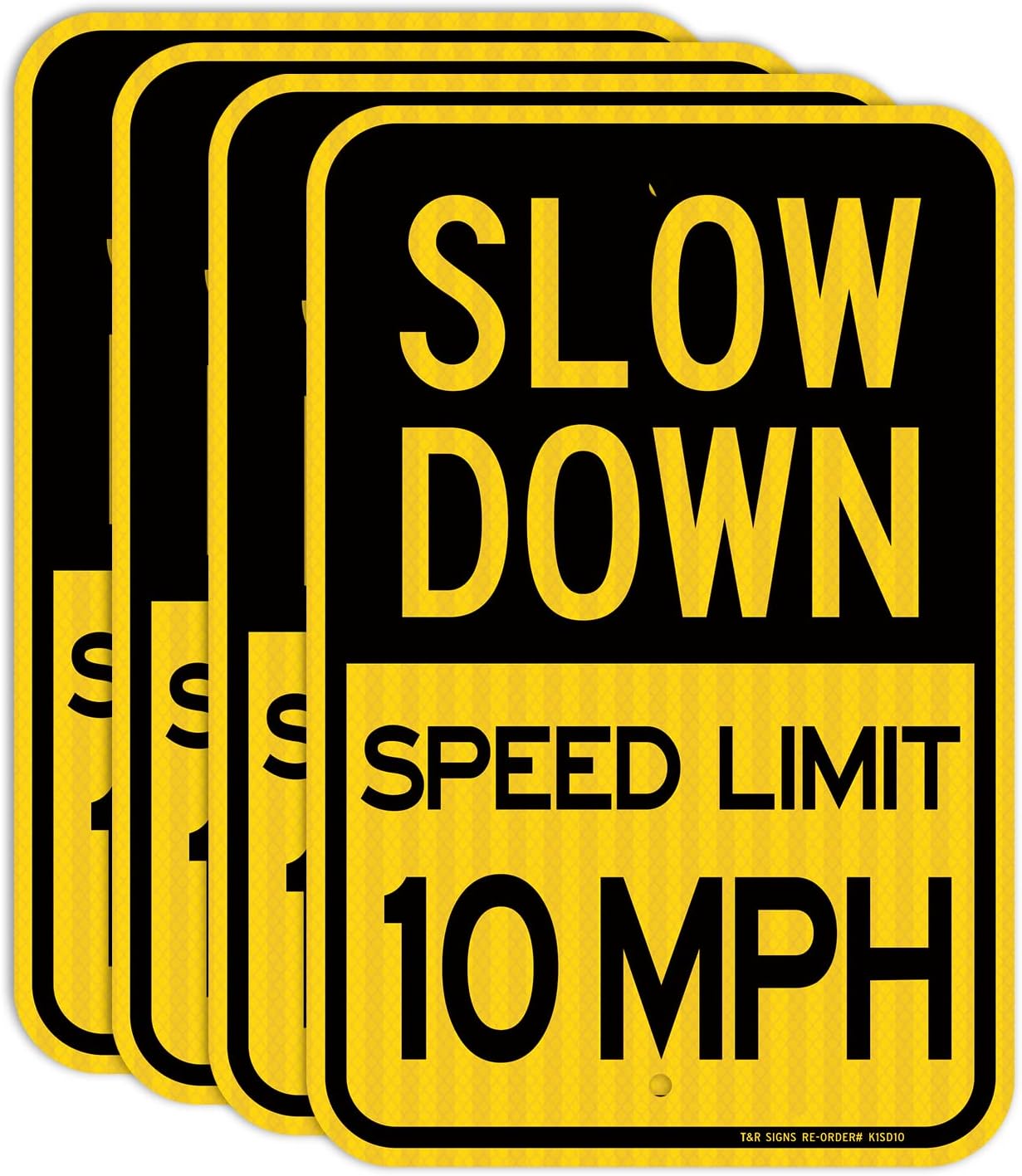 (4 Pack) Slow Down Speed Limit 10 MPH Sign, Slow Down Sign, 18" x 12" Engineer Grade Reflective Sheeting, Rust Free Aluminum, Weather Resistant, Waterproof, Fade Resistant, 2 Pre-drilled Holes
