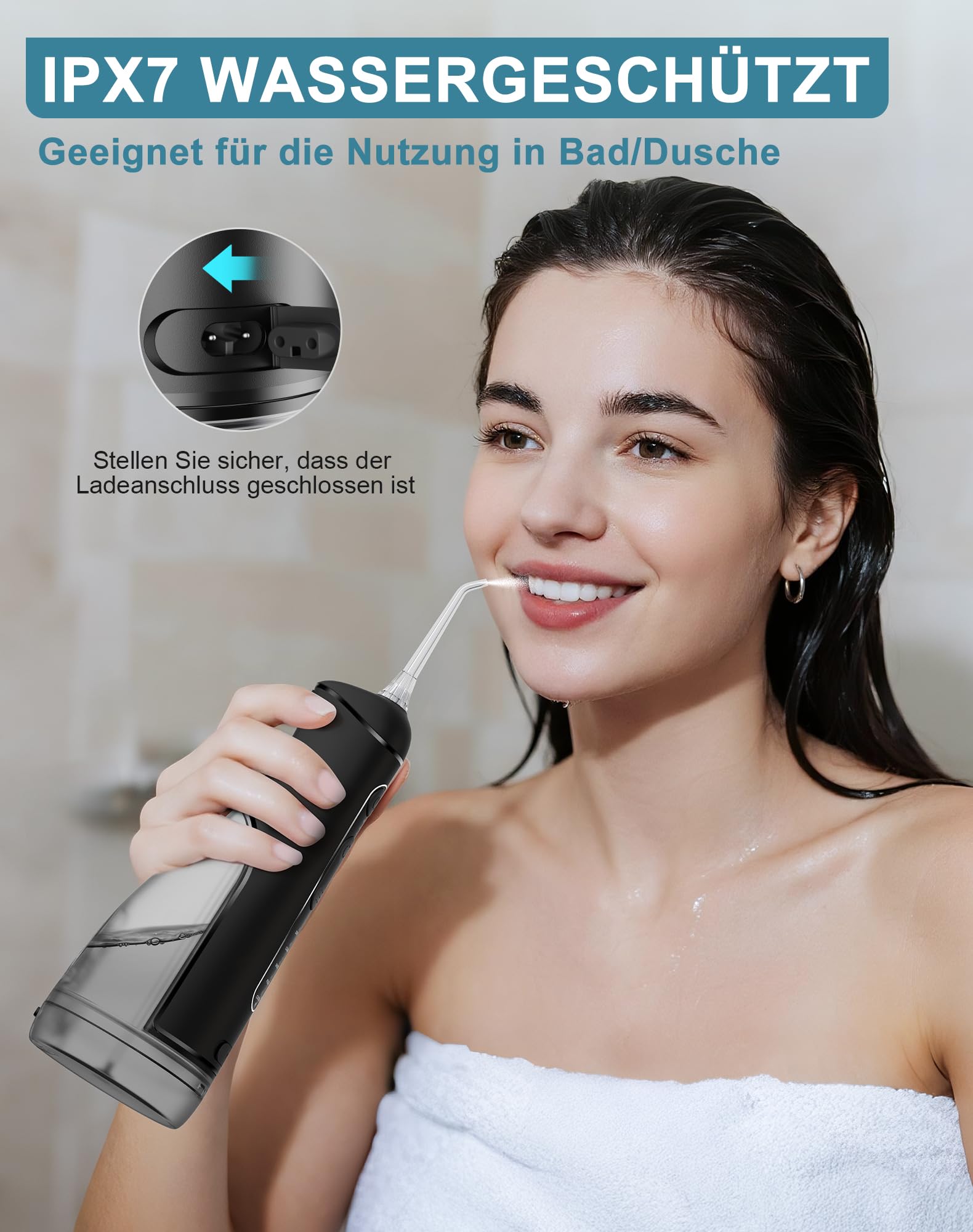 Irrigador Dental Portatil DIY, Irrigador Bucal Inalámbrico 5 Modos y 3 Intensidades, Depósito 300 ml y Base Extraíble, Carga USB, Impermeable IPX7, Sin BPA, Silencioso, para Viajes y Hogar