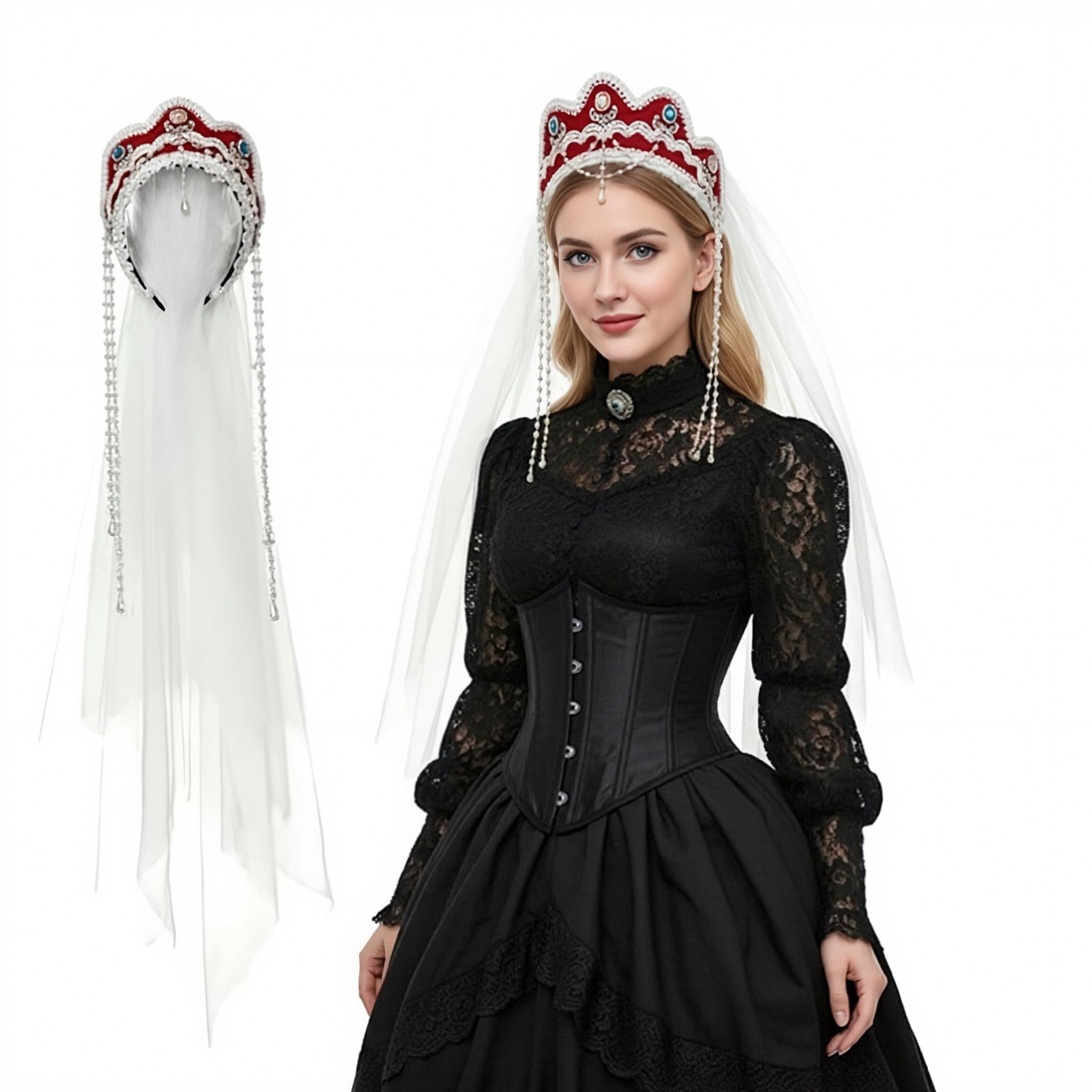 ANDHOM Anne Boleyn Hat Tudor Gable Hood Cap - Elizabethan Renaissance Headdress for Cosplay Party Halloween Carnival Knight Festival Costume Accessory