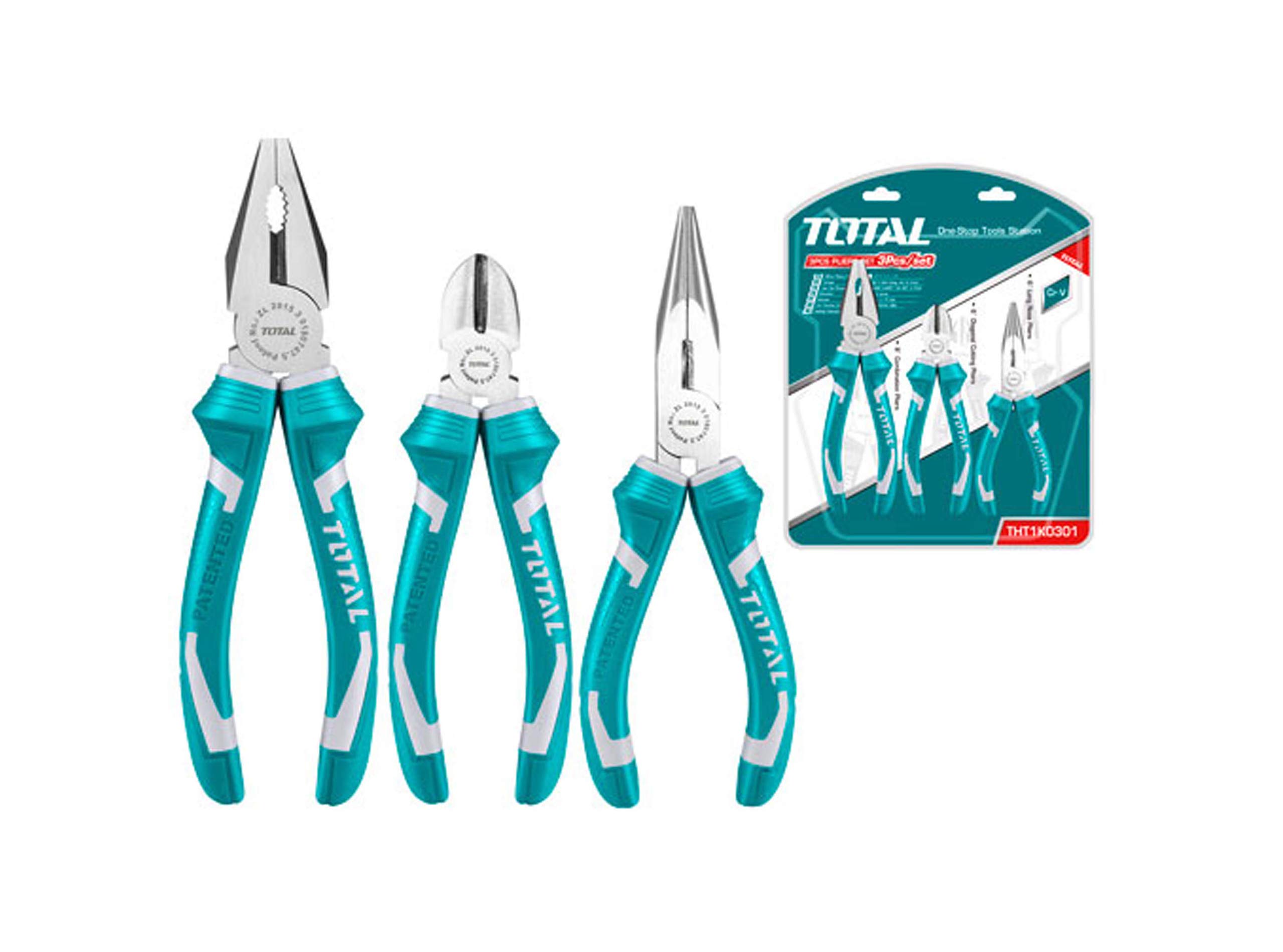 MR LIGHT TOTAL Iron Pliers Set, Combination, Long Nose, Diagonal Cutting (Large, Silver) 3 Pieces