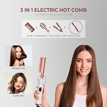 Hot Comb,Curling Iron with 12 Temp Settings Heating Up to 450F,Straightening Comb for Curl/Straight