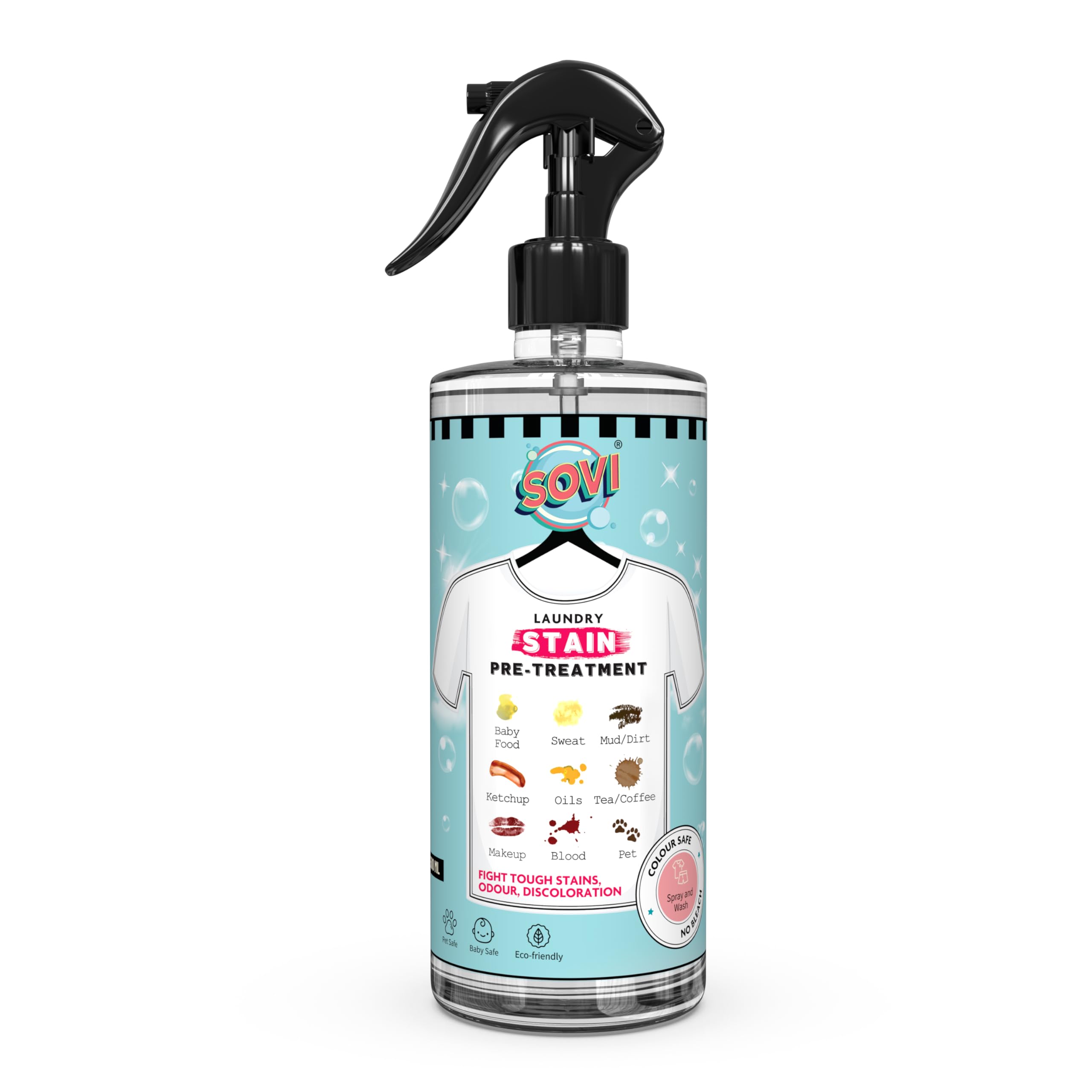SOVI Stain Remover, Bio Enzymes-Based Stain Removing Agents for Clothes, Fabric & Laundry Use, Pet & Child Safe, Preserves Fabric Colour, Pack of 1 (500 ml)-image-16