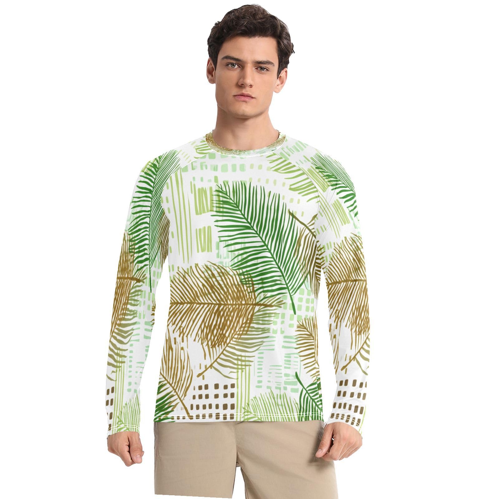 Palm Leaves Men's Sun Protection Shirts UPF 50+ Long Sleeve UV Rash Guard Quick Dry Swim Shirts-image-28