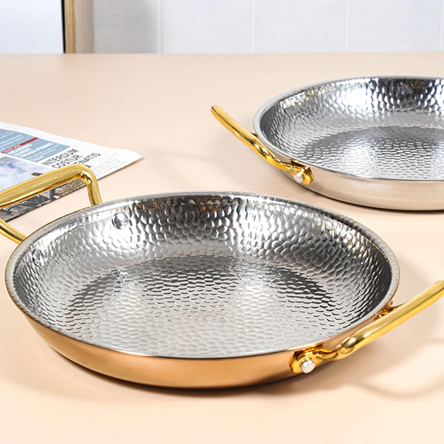 Spanish Paella Pan, Stainless Steel Double Handle Nonstick Skillet for Home Cooking, Dishwasher and Oven Safe, 26cm