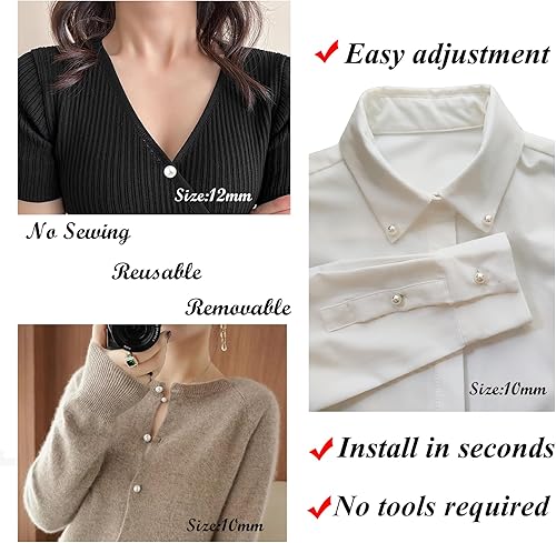 Miniatura 2 de 10 juegos de botones de perlas sin coser de 0.472 in, broches fijos antiexposición, alfileres de perlas extraíbles reutilizables para ropa para