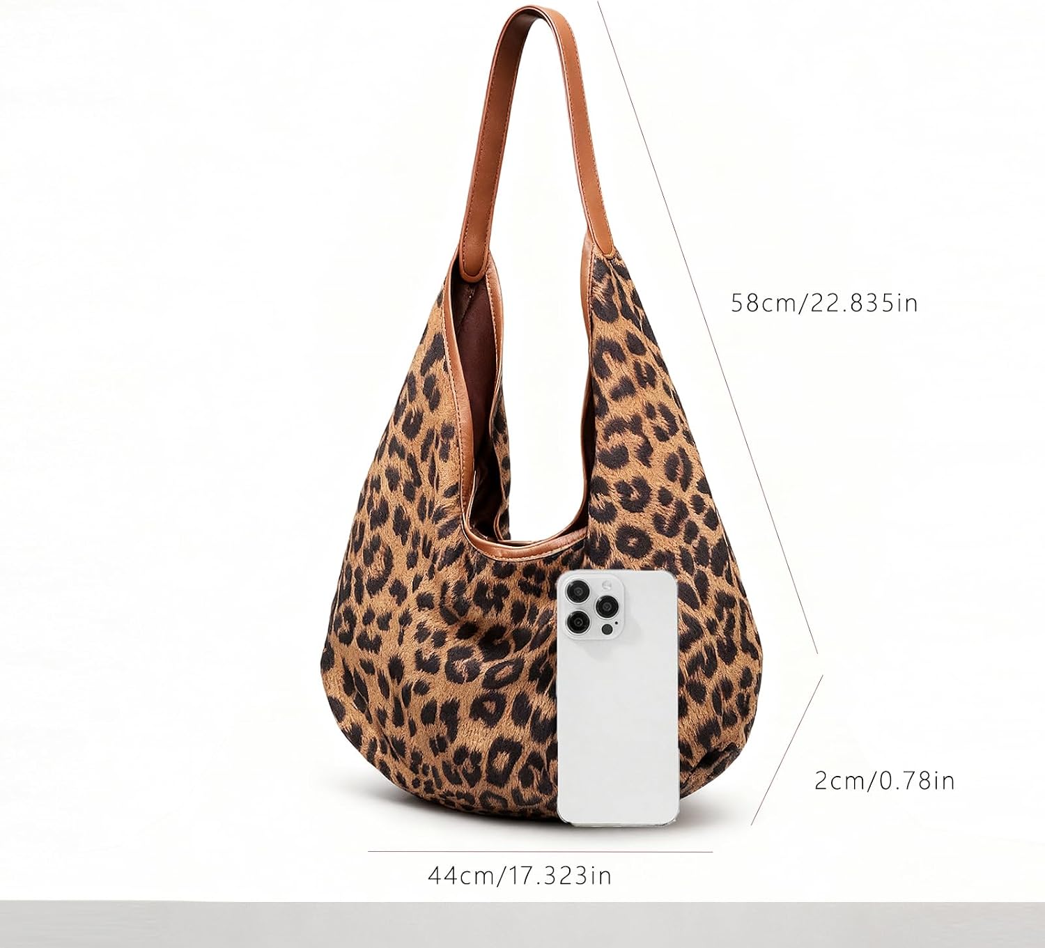 ENBEI Leopard Print Tote Bag for Women Leather Strap Shoulder Tote, Soft Faux Suede Large Tote with Button, Foldable Fashion hobo bag for Travel, Work & Daily Use | Leather Strap, Soft Faux Suede, Large, Button Closure, Foldable, Hobo Style
