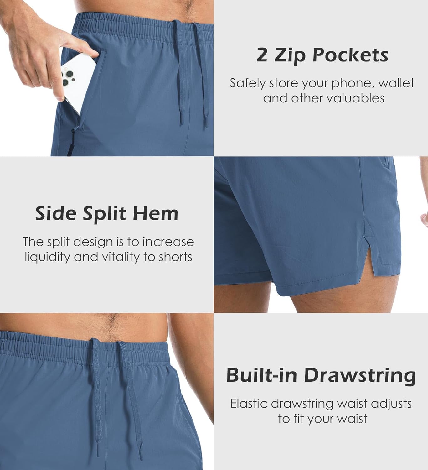 Aolesy Men's Gym Shorts Linerless & Liner - 5" Quick Dry Workout Running Shorts with Zip Pockets Sports Athletic Shorts - Image 5