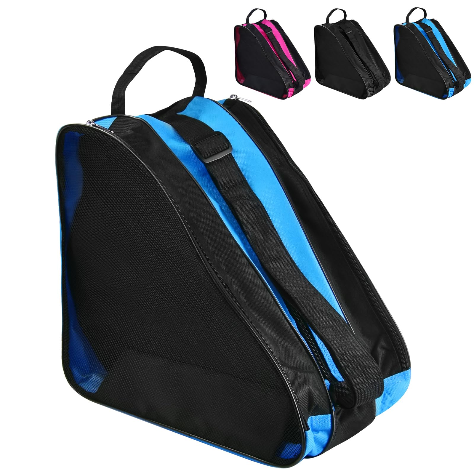 Borsa Pattini Borsa per Pattini a Rotelle Traspirante a Triangolo Borsa per Pattini in Linea in Tessuto Oxford Borsa Porta Pattini Ghiaccio Borsa Portapattini con Tracolla Regolabile, Blu