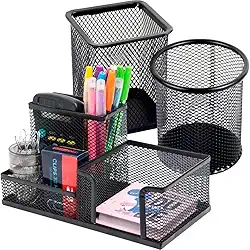 Porta Caneta Organizador de Mesa Escritório 5 Compartimentos Metal Aramado Com Divisórias Para Clip Lápis Bloco de Notas Tesoura Borracha