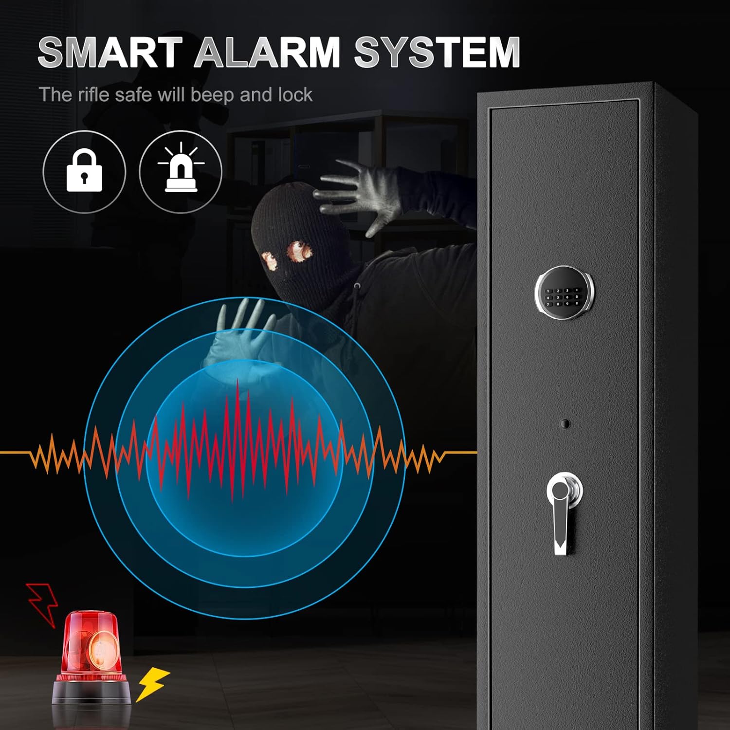 Large Rifle Safe, Quick Access 5 Gun Safes With Pistol Password Case Silent Mode, Adjustable Height, Bullet Box, LED Lights,Induction Alarm, Removable Storage : Sports & Outdoors