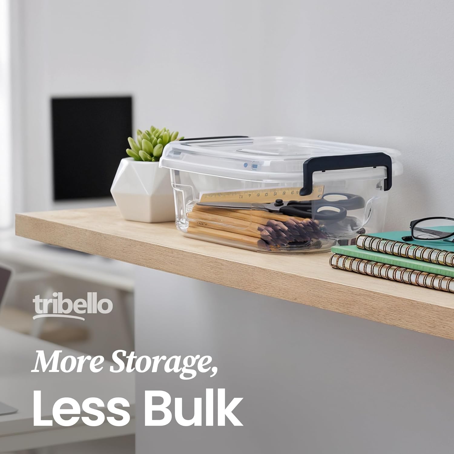 Tribello Plastic Small Storage Bins with Lids, Clear Stackable Storage Containers 2.5Q - 4 Pack